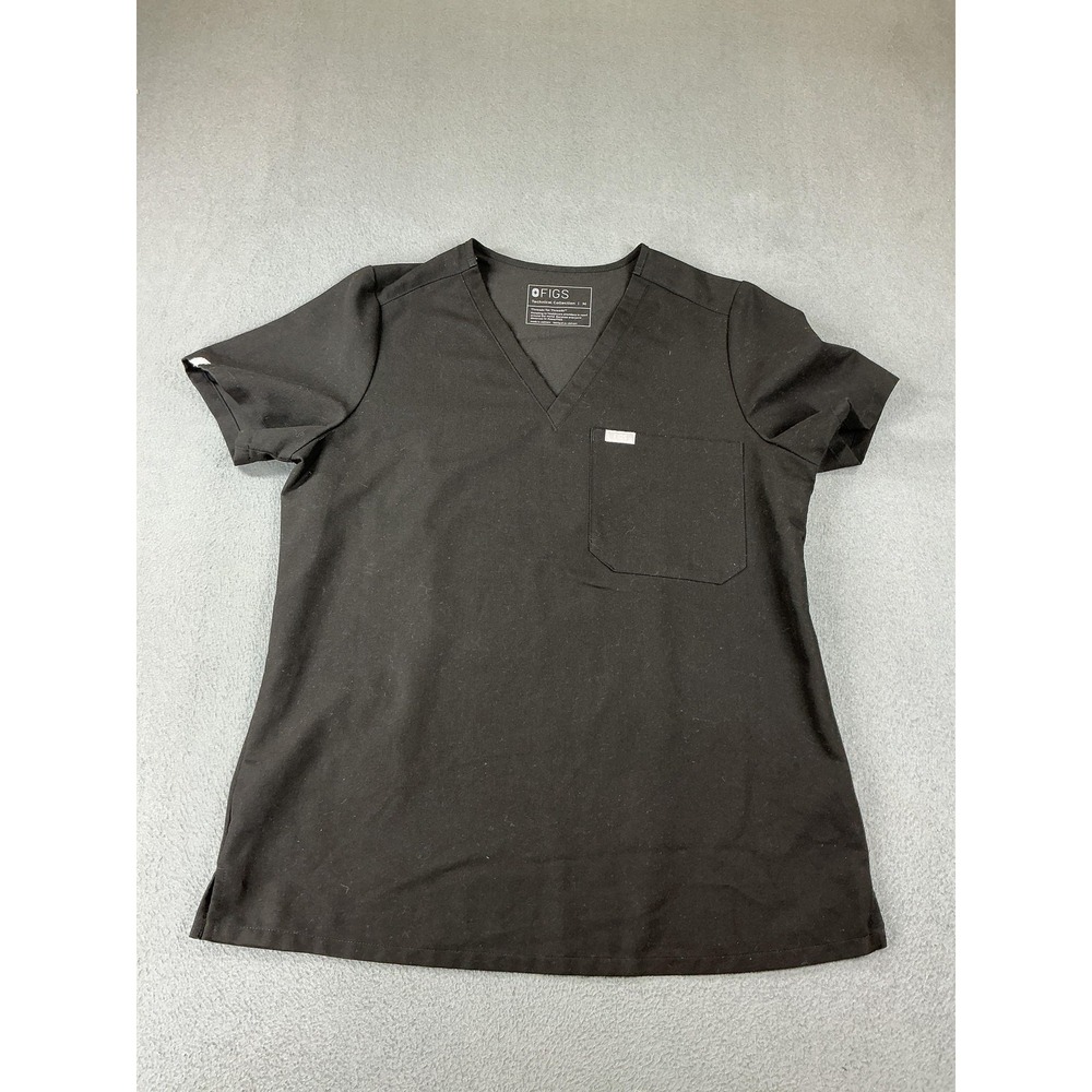 FIGS Shirt Womens M Black V-Neck Pocket Slim Scrub Top Technical Workwear FW1000